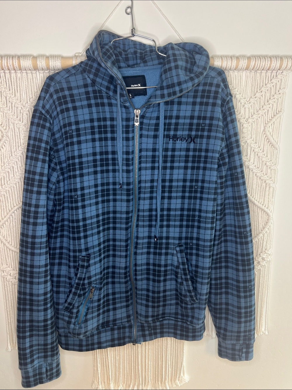 Hurley Blue & Navy Plaid Zip Hoodie Jacket